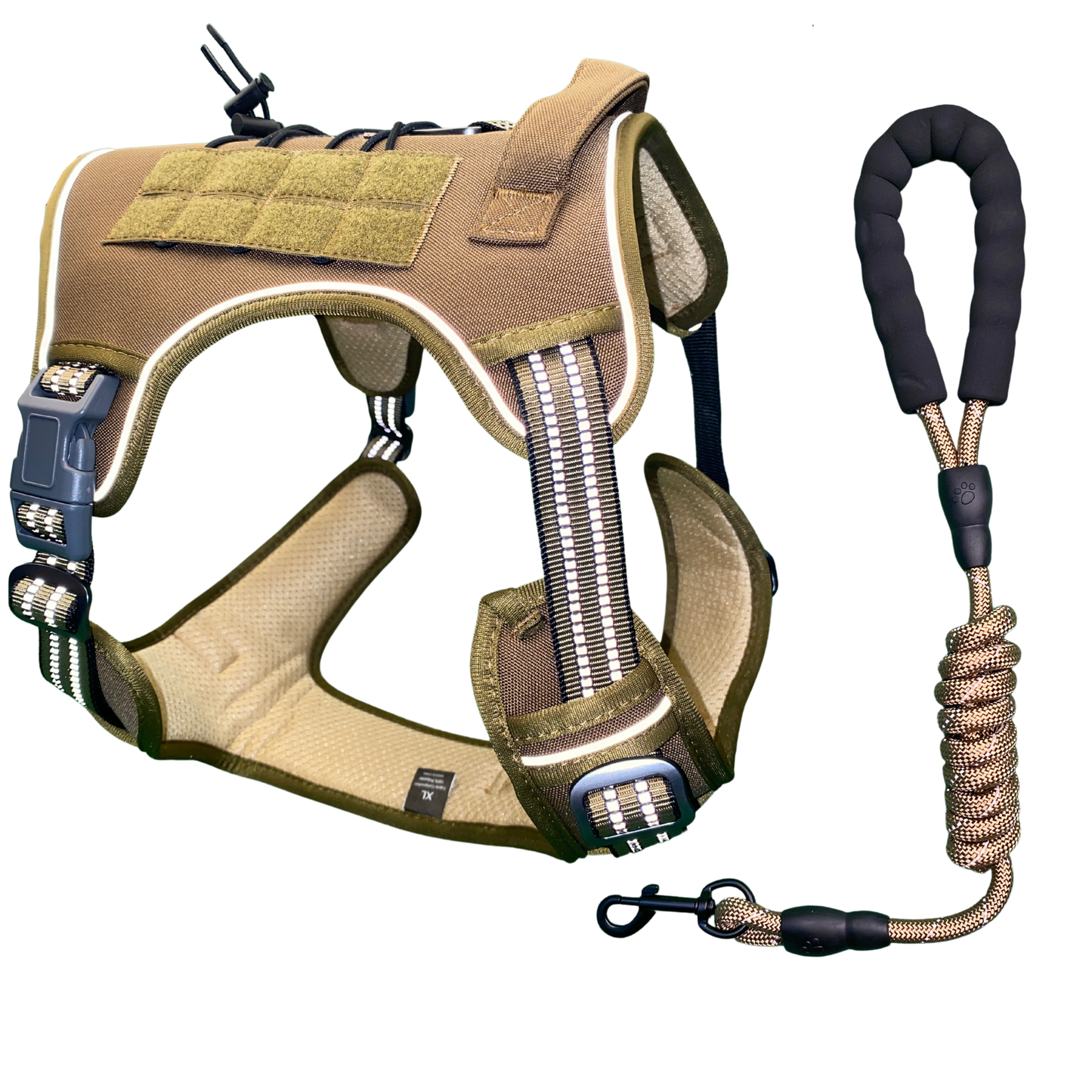 [2 in 1] Tactical Dog Vest Harness with Adjustable D-Ring, along with Heavy Duty Padded Reflective Leash for Small to Large Dogs