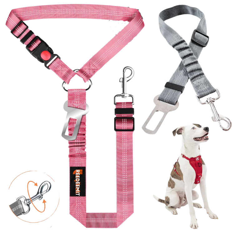 REEDEEMIT, Reflective 2 in 1 Dog Cat Seat Belt Harness Leash and Headrest Collar Accessary for Vehicle, Pet Safety, Nylon, Heavy Duty and Elastic