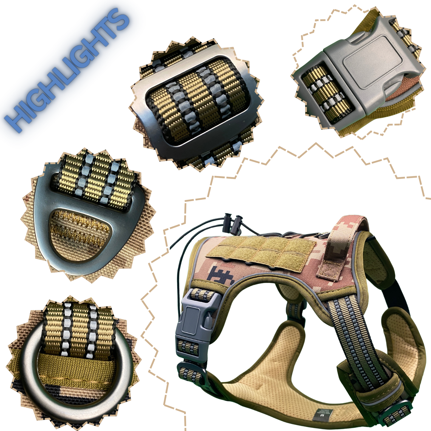 [2 in 1] Tactical Dog Vest Harness with Adjustable D-Ring, along with Heavy Duty Padded Reflective Leash for Small to Large Dogs