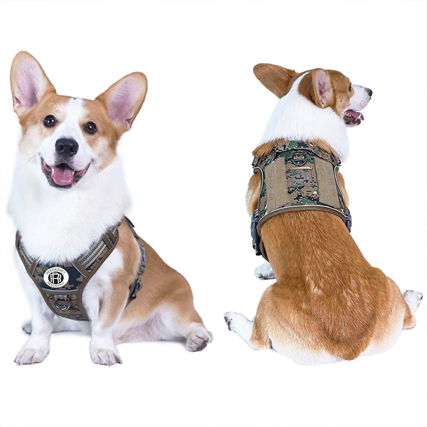 [2 in 1] Tactical Dog Vest Harness with Adjustable D-Ring, along with Heavy Duty Padded Reflective Leash for Small to Large Dogs