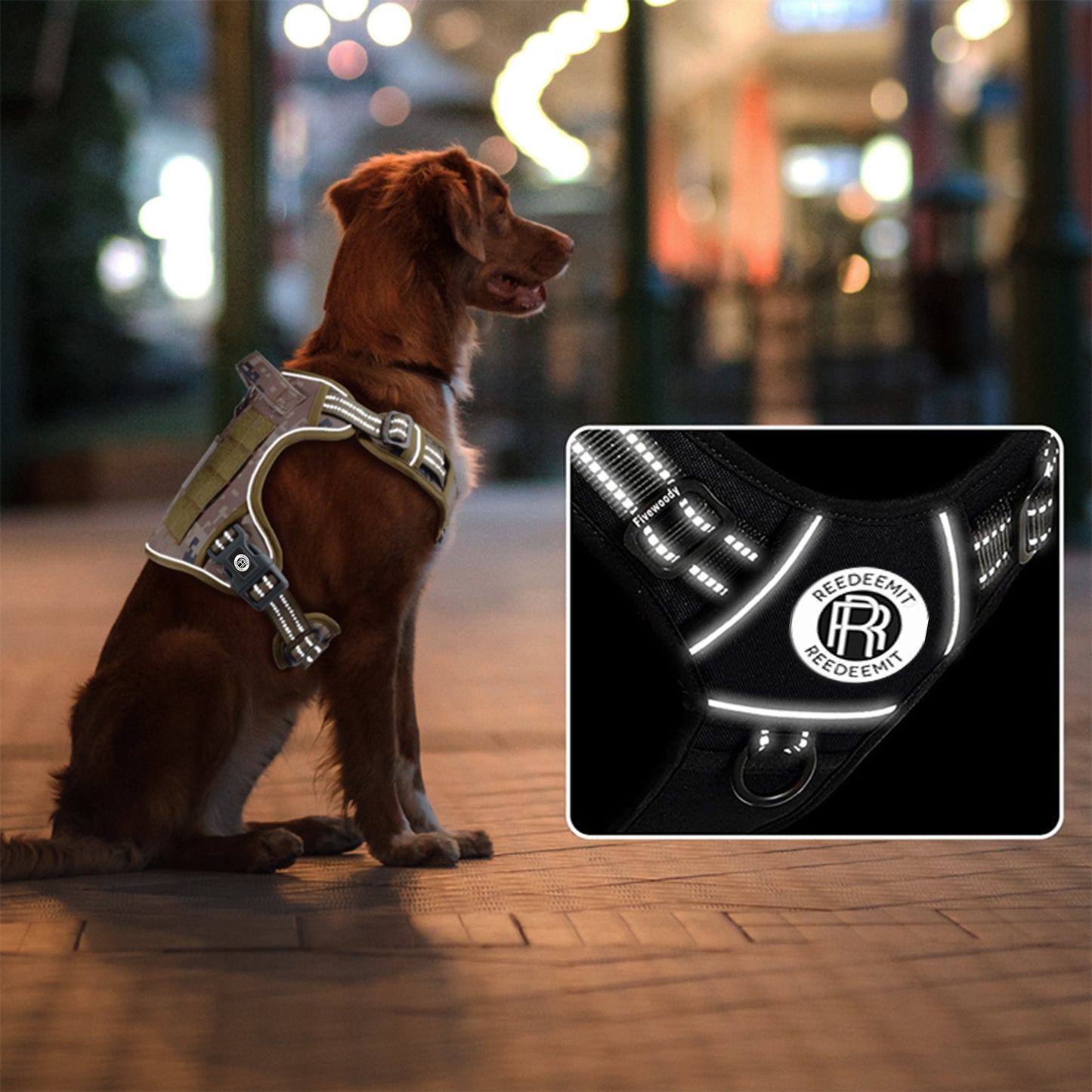 [2 in 1] Tactical Dog Vest Harness with Adjustable D-Ring, along with Heavy Duty Padded Reflective Leash for Small to Large Dogs