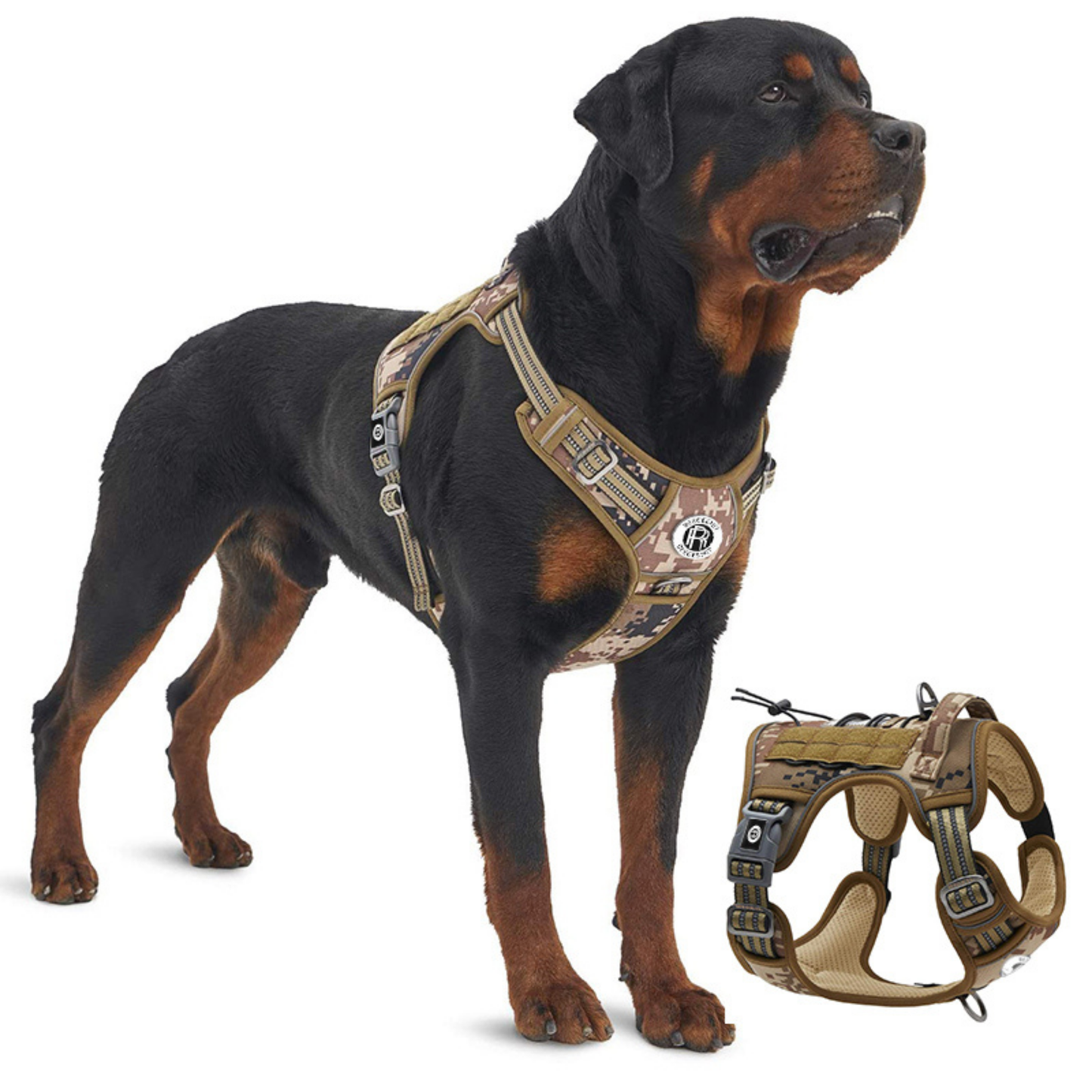 [2 in 1] Tactical Dog Vest Harness with Adjustable D-Ring, along with Heavy Duty Padded Reflective Leash for Small to Large Dogs