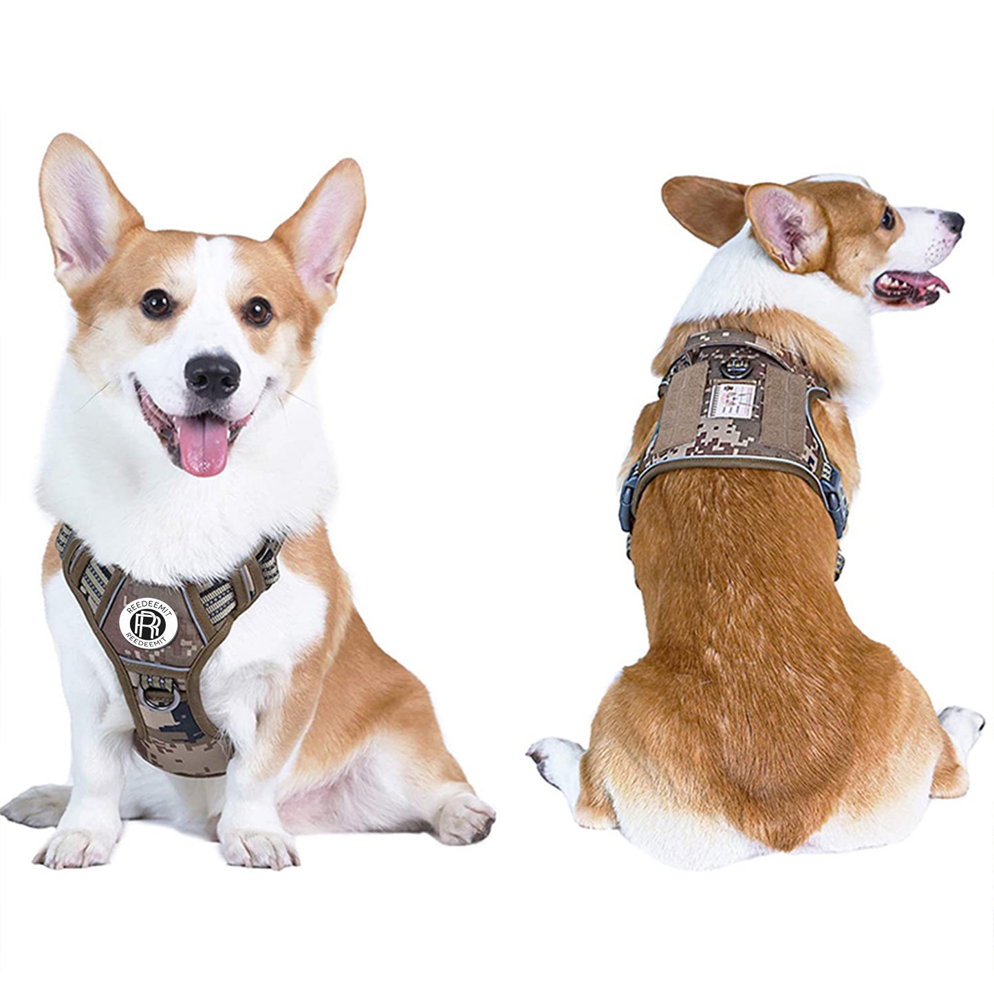 [2 in 1] Tactical Dog Vest Harness with Adjustable D-Ring, along with Heavy Duty Padded Reflective Leash for Small to Large Dogs
