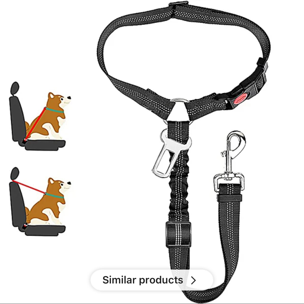 REEDEEMIT, Reflective 2 in 1 Dog Cat Seat Belt Harness Leash and Headrest Collar Accessary for Vehicle, Pet Safety, Nylon, Heavy Duty and Elastic