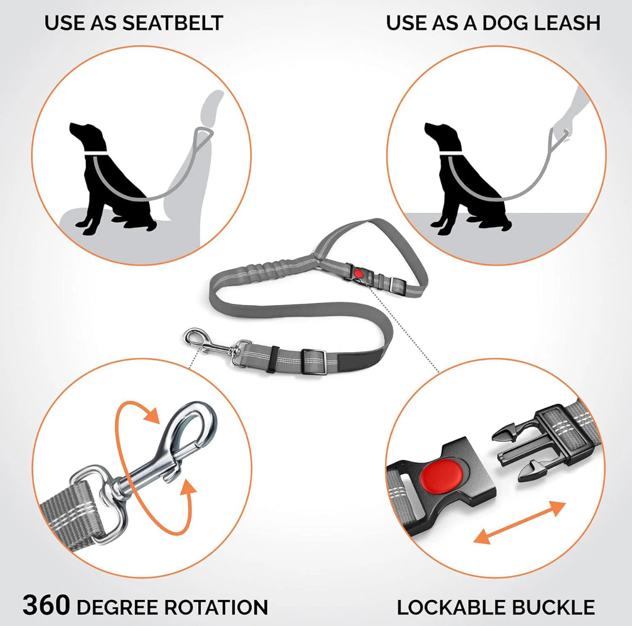 REEDEEMIT, Reflective 2 in 1 Dog Cat Seat Belt Harness Leash and Headrest Collar Accessary for Vehicle, Pet Safety, Nylon, Heavy Duty and Elastic