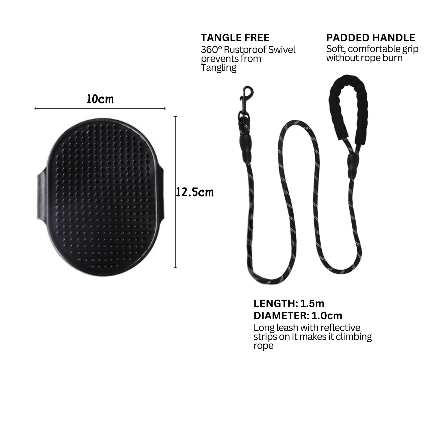 [3 in 1] Heavy Duty Dog Harness, No-Pull Reflective Tough Trim Harness for Small, Medium & Large Dogs - Military Grade Nylon, 2 Leash Clips & Handle with Padded Leash and Brush