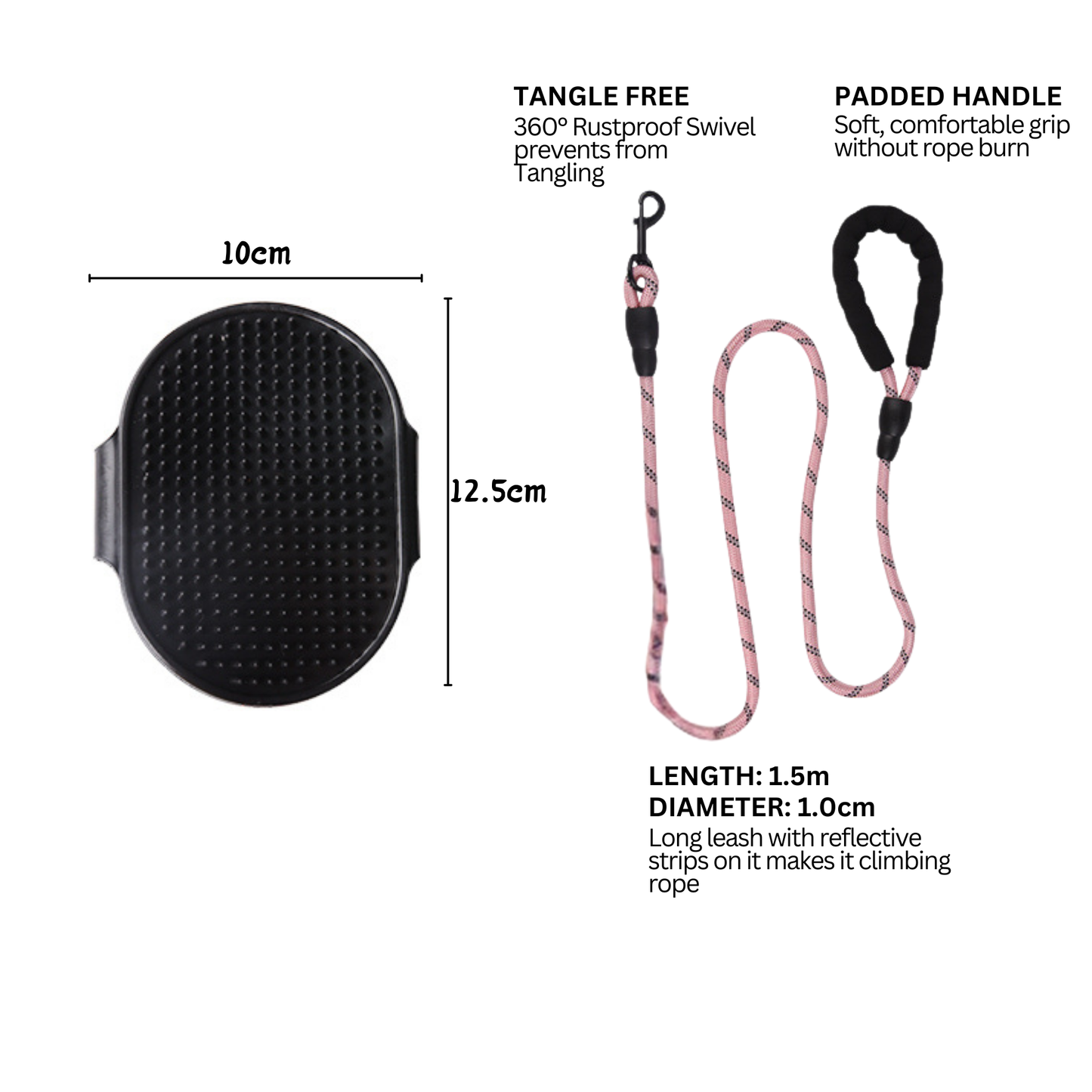 [3 in 1] Heavy Duty Dog Harness, No-Pull Reflective Tough Trim Harness for Small, Medium & Large Dogs - Military Grade Nylon, 2 Leash Clips & Handle with Padded Leash and Brush