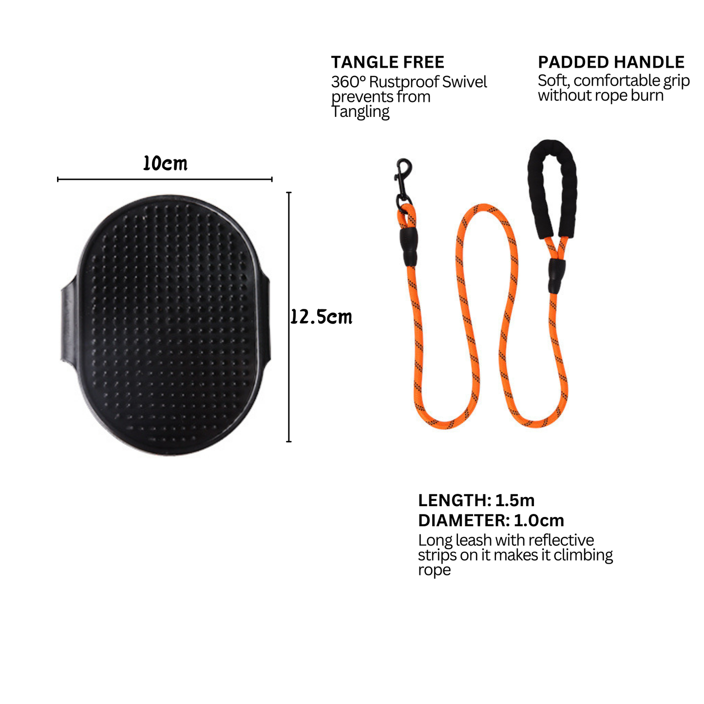 [3 in 1] Heavy Duty Dog Harness, No-Pull Reflective Tough Trim Harness for Small, Medium & Large Dogs - Military Grade Nylon, 2 Leash Clips & Handle with Padded Leash and Brush