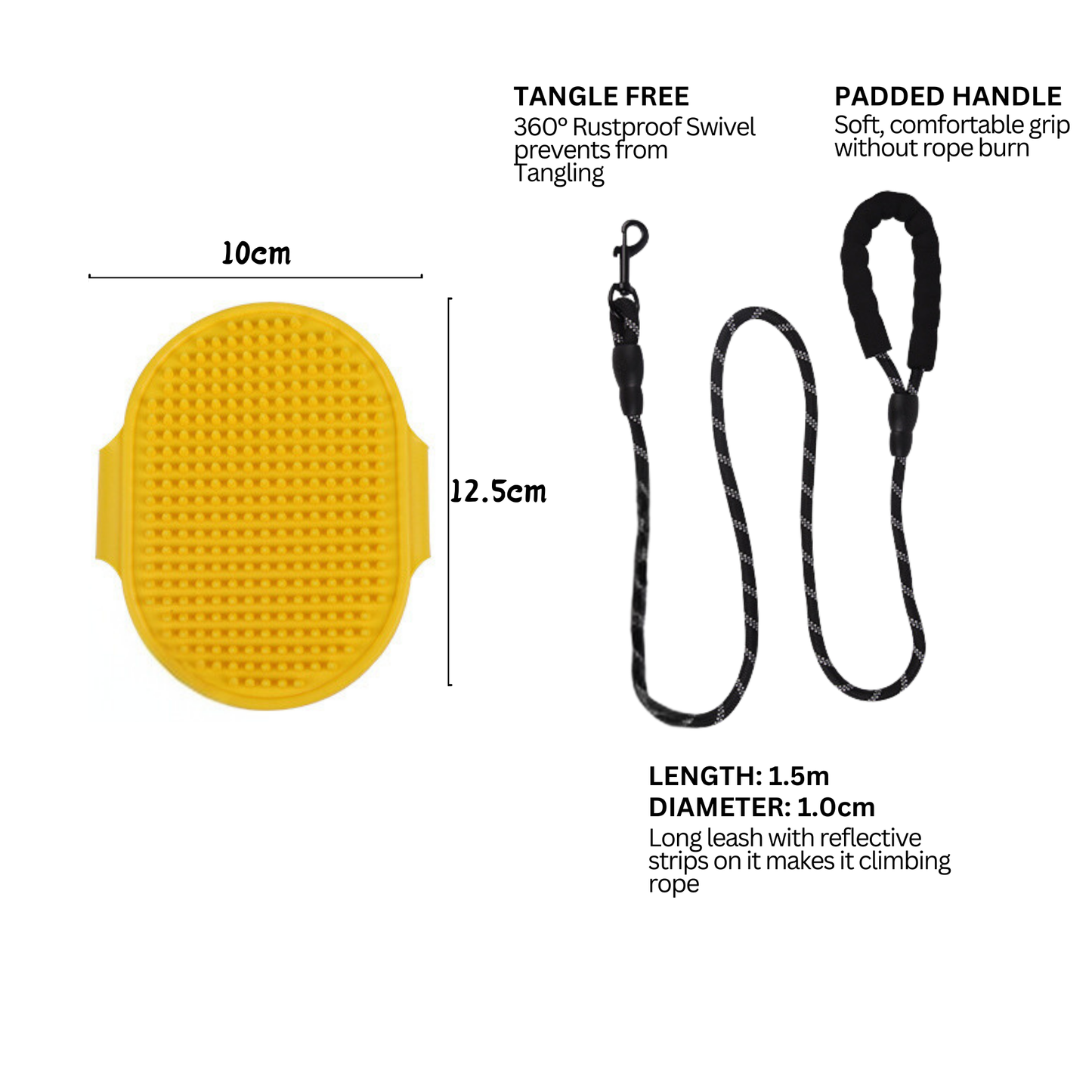 [3 in 1] Heavy Duty Dog Harness, No-Pull Reflective Tough Trim Harness for Small, Medium & Large Dogs - Military Grade Nylon, 2 Leash Clips & Handle with Padded Leash and Brush